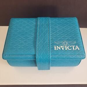 Invicta Teal Blue Leatherette Three Slot Watch Storage Box White Interior‎